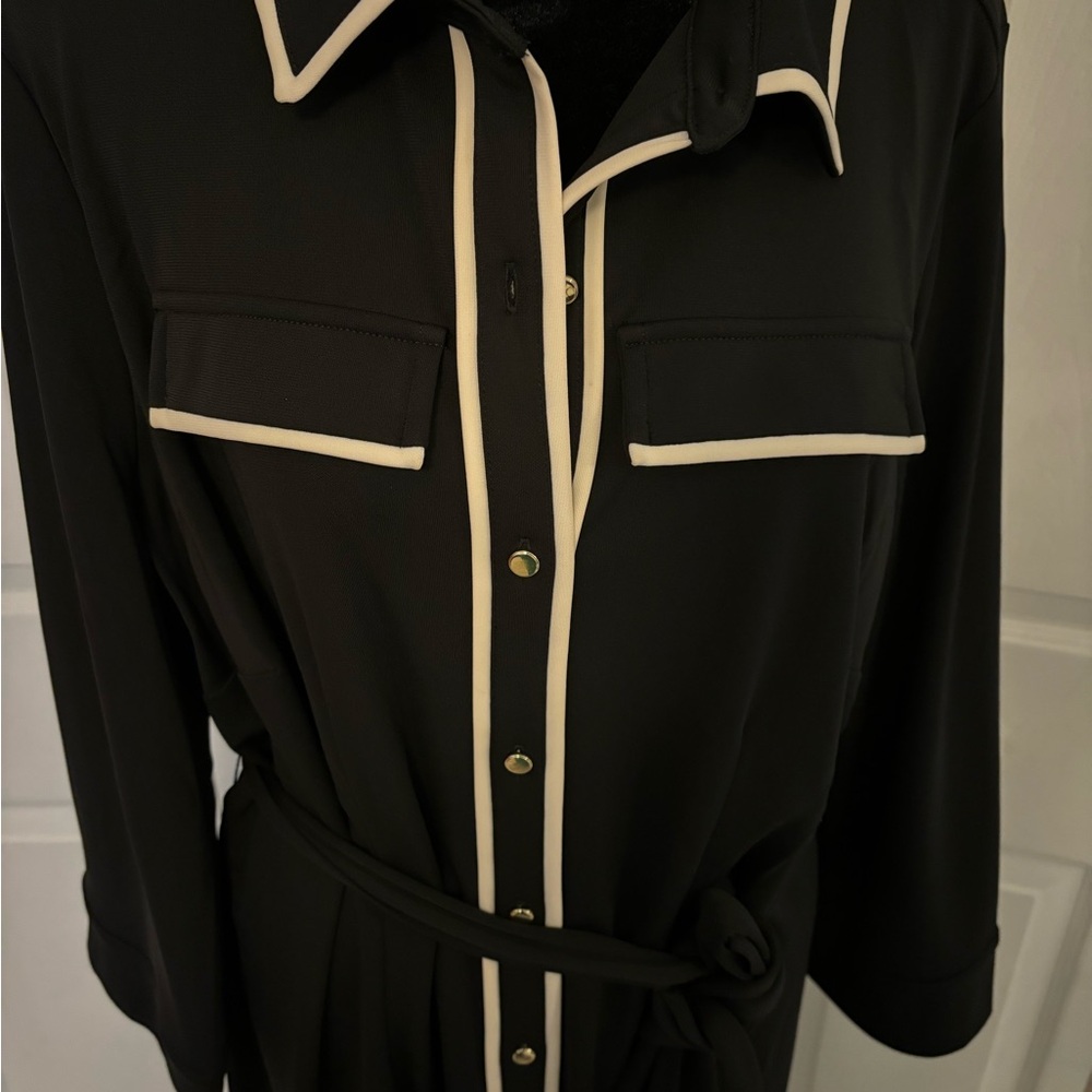 Talbots Tipped Jersey Midi Shirtdress Long Sleeve NWT Black With White Trim - Picture 5 of 6